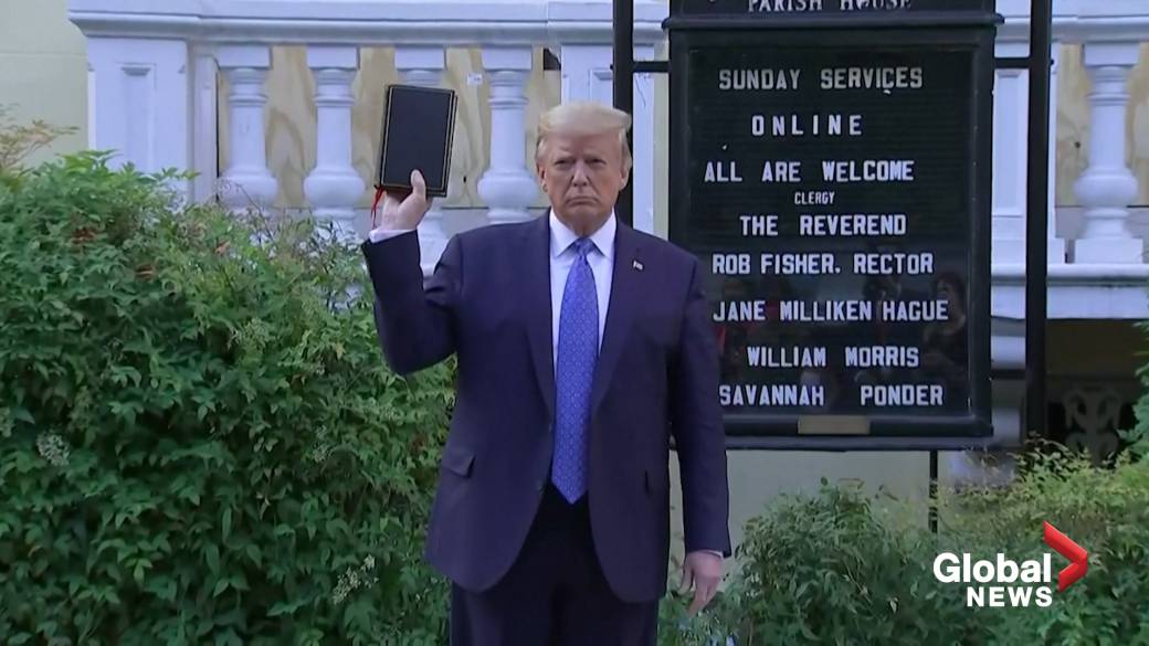 Trump with Bible in his hand like a dictator