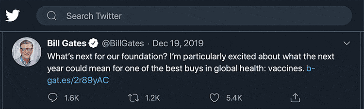 Tweet from Bill Gates about the vaccines