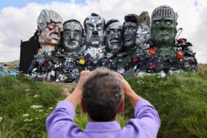 'Mount Recyclemore' is an artwork depicting the G7 leaders looking towards Carbis Bay in Cornwall - G7-summit