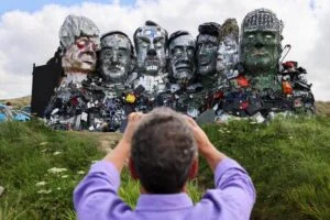 'Mount Recyclemore' is an artwork depicting the G7 leaders looking towards Carbis Bay in Cornwall - G7-summit