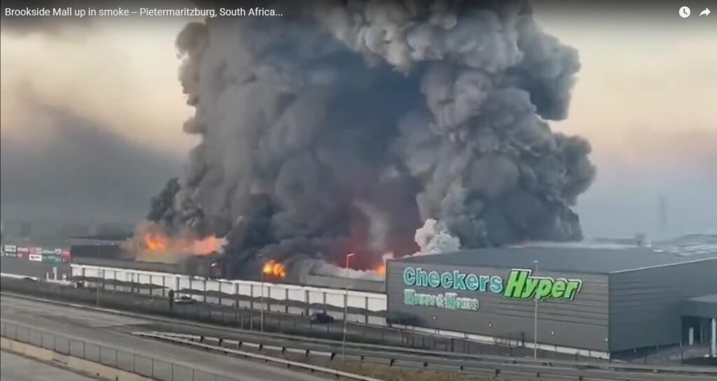 Shopping mall up in smoke due to riots in South Africa