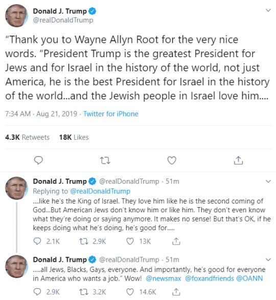 Donald Trump Tweet - like he is the king of Israel