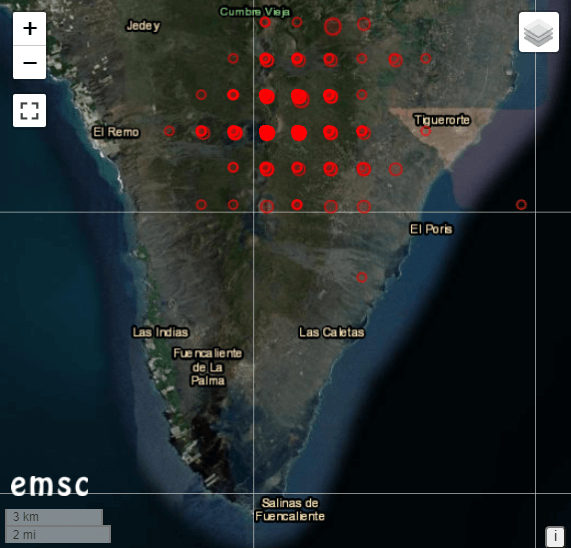EMSC Earthquake map - not natural earthquakes La Palma October 23, 2021