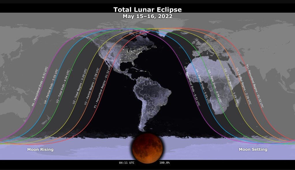total Lunar eclipse Blood red Moon - May 15-16, 2022