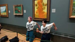 Just Stop Oil activists attack Van Gogh's Sunflowers with soup 2022