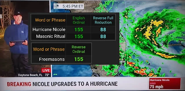 Hurricane Nicole was a Masonic Ritual; equals 155, 88 GEMATRIA