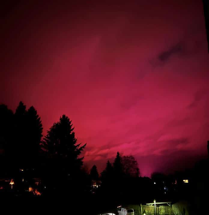 Mysterious brigh red sky over Bavaria, Germany, on January 5, 2023