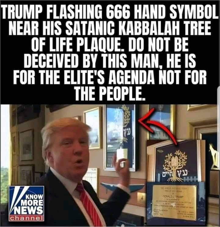 Freemason Donald Trump flashing 666 near his Kabbalah tree