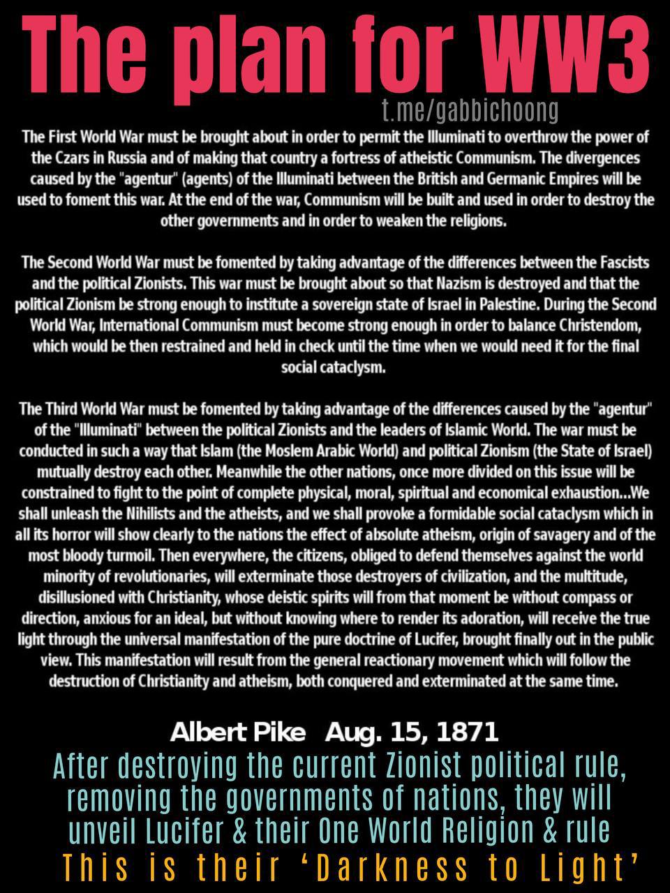 The Plan for WWIII World War 3 - Albert Pike