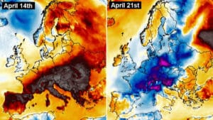 Cold outbreak Europe - frost snow April 2024