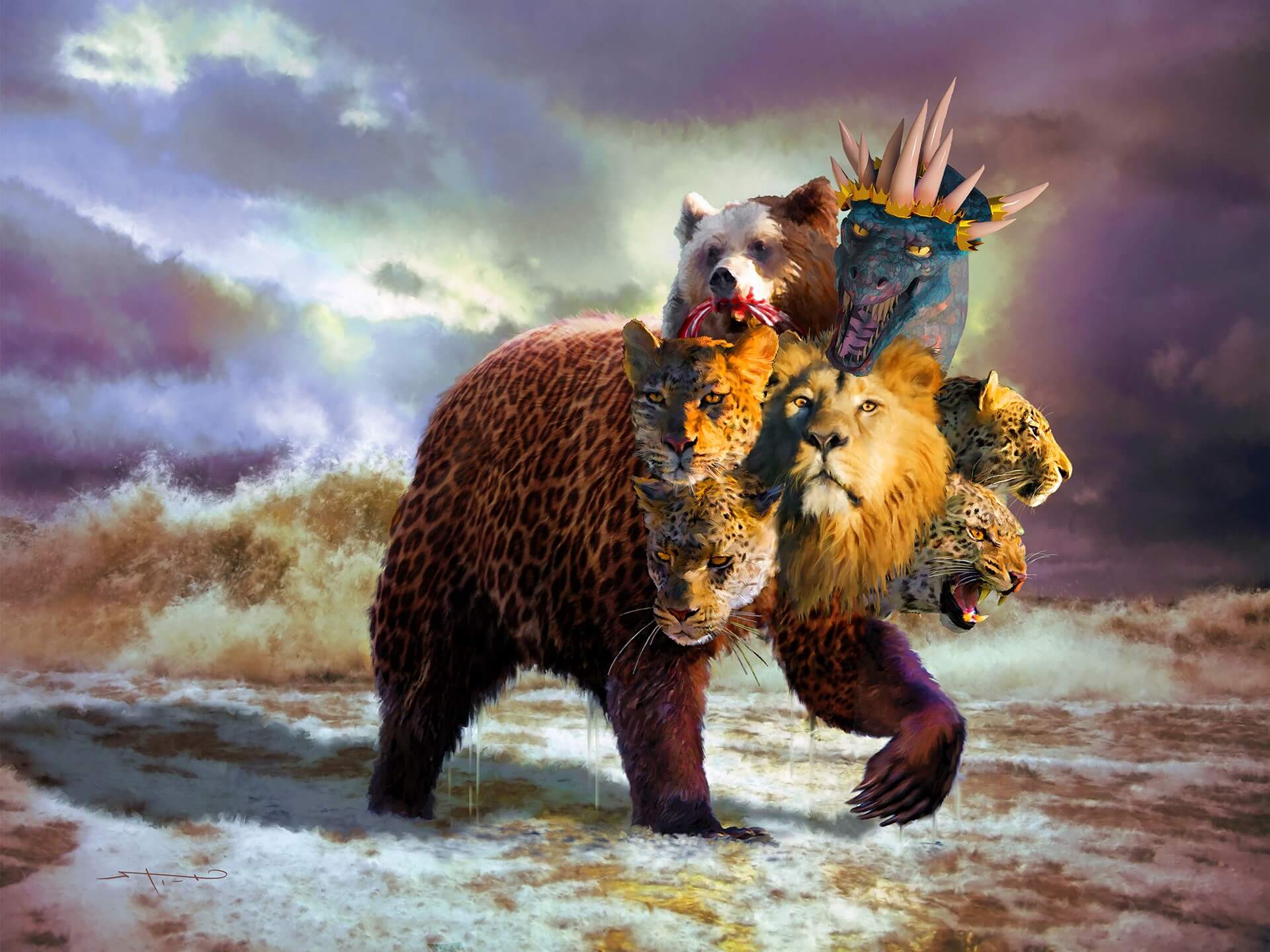 The Beast rising up out of the sea with 7 heads 10 horns - Revelation 13 verse 1 - Het Beest uit de zee - Eindtijdnieuws.com The Beast rising up out of the sea, with 7 heads, 10 horns - Revelation 13, verse 1 - Het Beest uit de zee